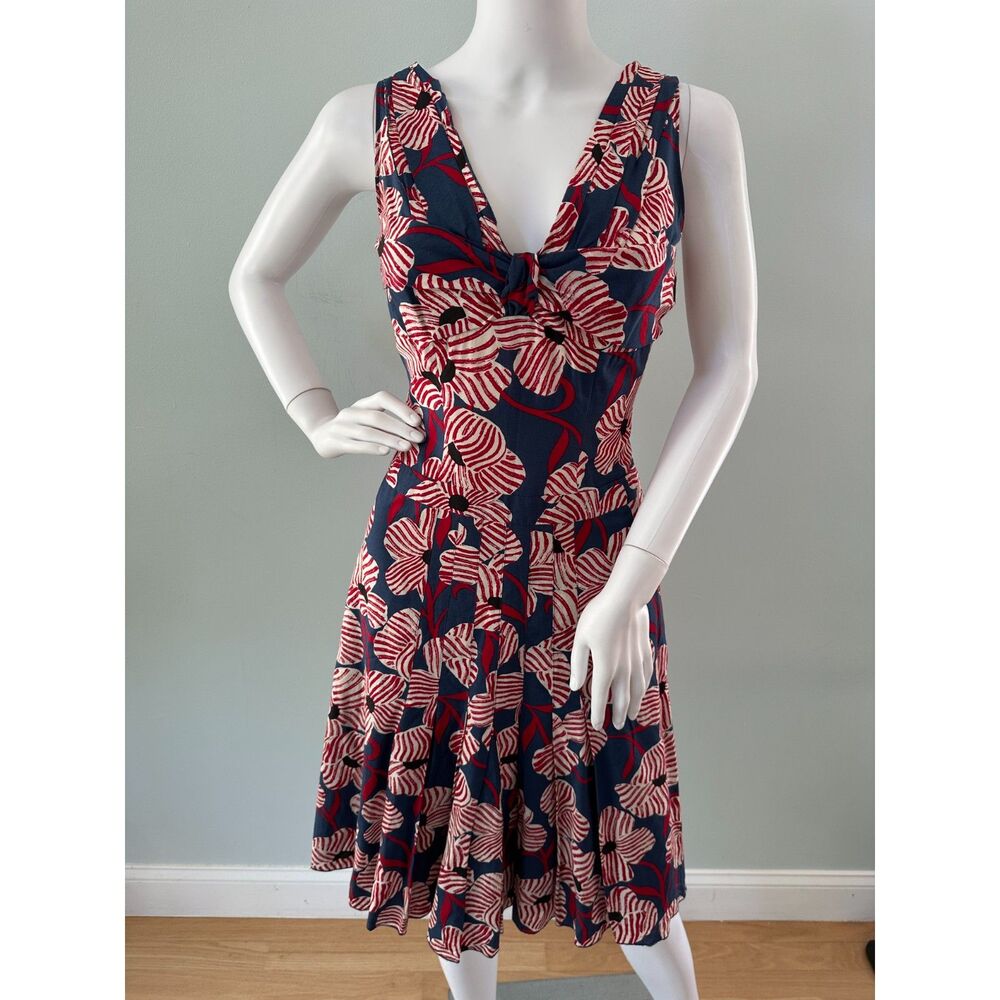Vintage Moschino Cheap and Chic Retro Floral A-Line Dress Red White Blue sz 6